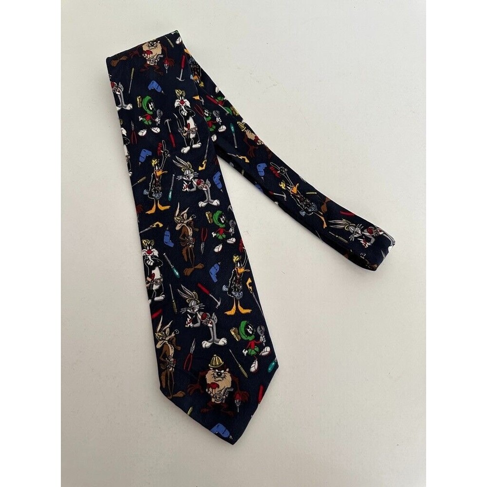 Looney Tunes Warner Bros Studio Store Black Silk Tie Workshop Tools Vintage - Picture 1 of 5